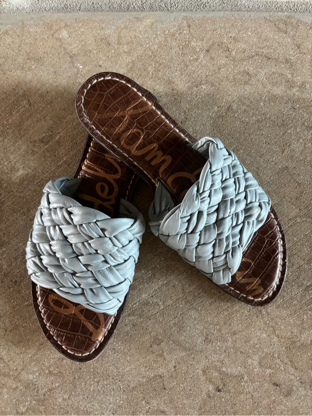 Sam Edelman Braided Slide Sandals in Light Blue with Brown Footbed